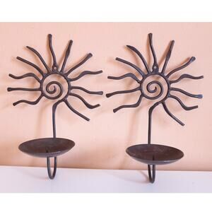 Pair of Vintage 1990s Wrought Iron Celestial Wall Sconces by Pier 1